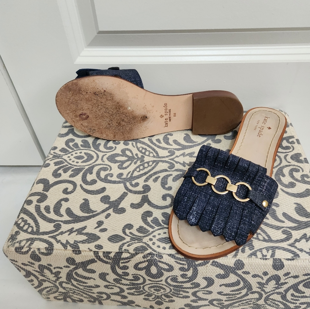 Kate Spade Brie denim flat slide sandal 7.5 - Picture 3 of 4